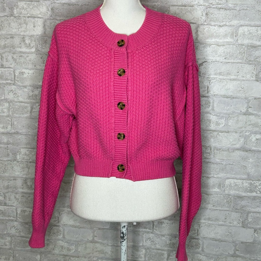 Free People Lila Cardi pink button front waist length cardigan size M